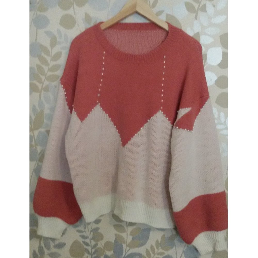 SHEIN Sweater White / Pink with Pearls Sz L (New)